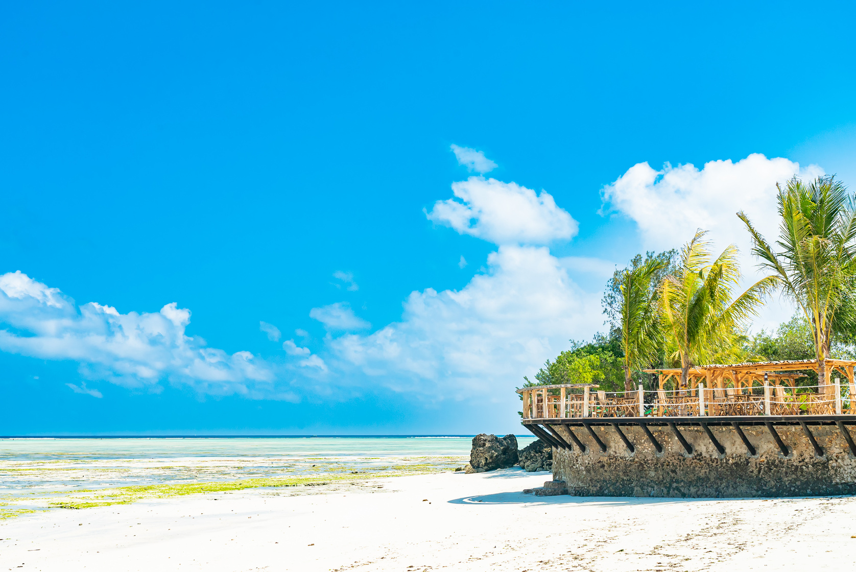 Sandy Beach during Large Low Tide in Nungwi Zanzibar, Tanzania